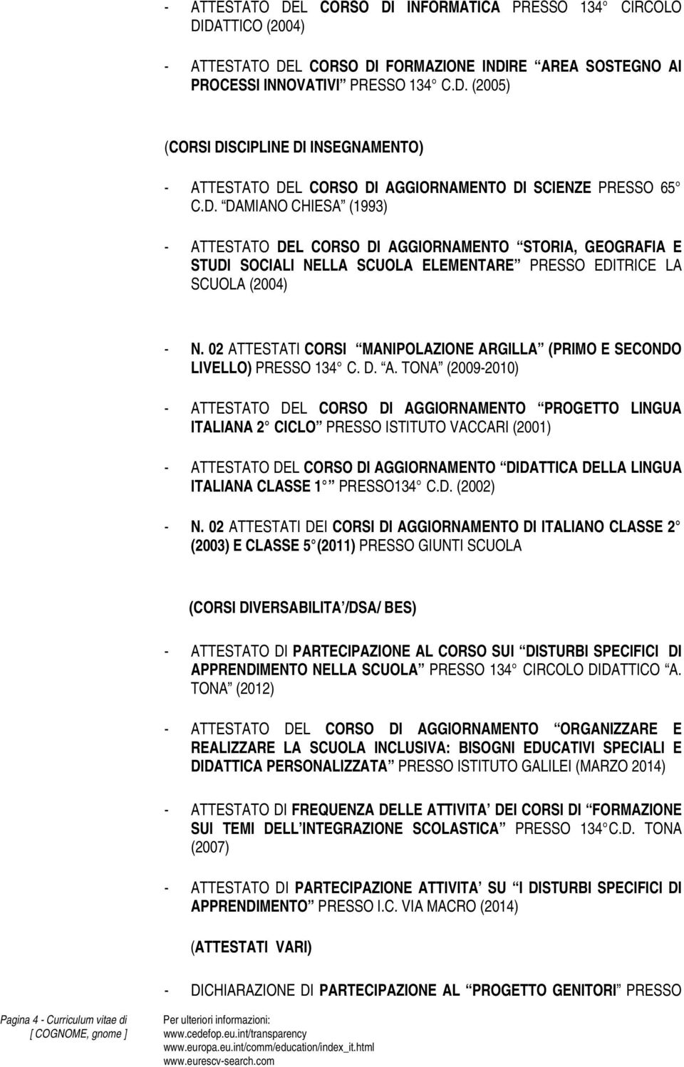 02 ATTESTATI CORSI MANIPOLAZIONE ARGILLA (PRIMO E SECONDO LIVELLO) PRESSO 134 C. D. A. TONA (2009-2010) - ATTESTATO DEL CORSO DI AGGIORNAMENTO PROGETTO LINGUA ITALIANA 2 CICLO PRESSO ISTITUTO VACCARI