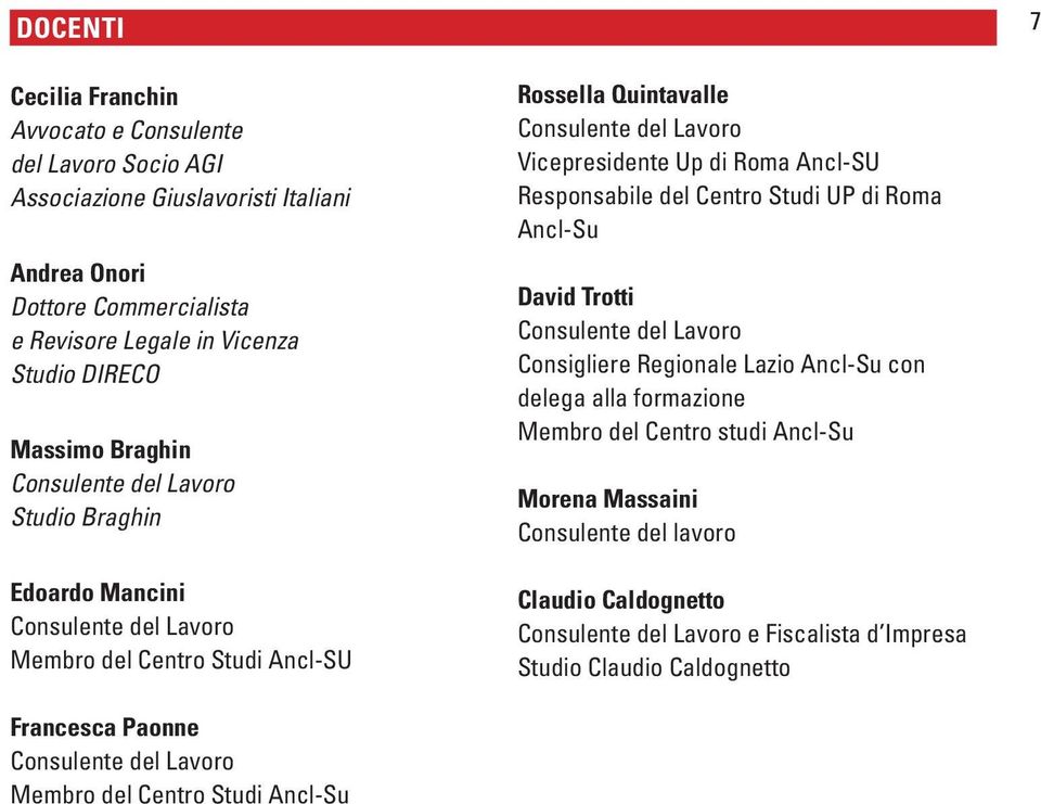 Roma Ancl-SU Responsabile del Centro Studi UP di Roma Ancl-Su David Trotti Consulente del Lavoro Consigliere Regionale Lazio Ancl-Su con delega alla formazione Membro del Centro studi