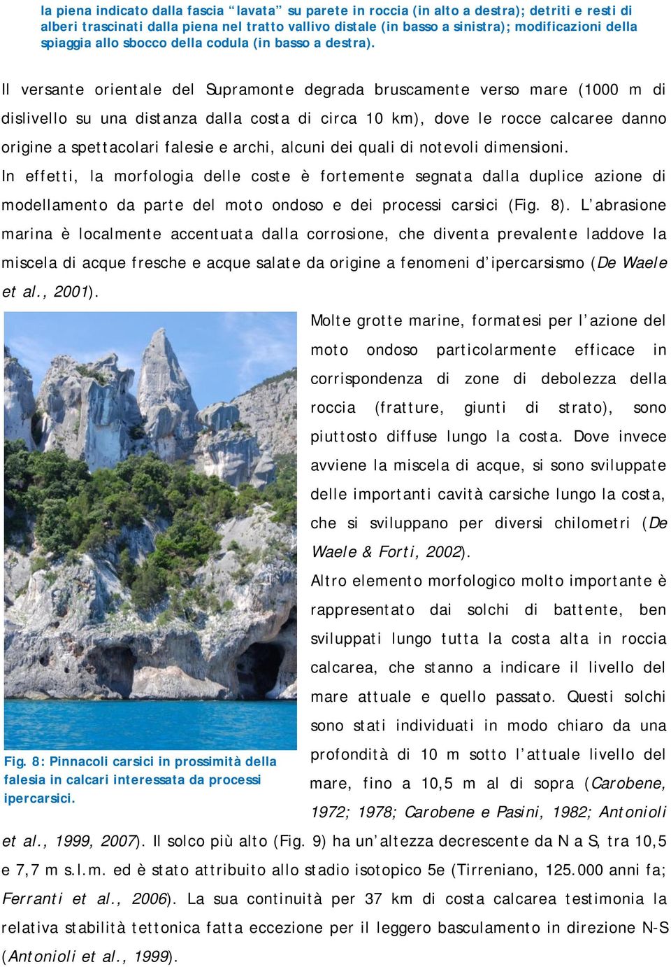 Il versante orientale del Supramonte degrada bruscamente verso mare (1000 m di dislivello su una distanza dalla costa di circa 10 km), dove le rocce calcaree danno origine a spettacolari falesie e