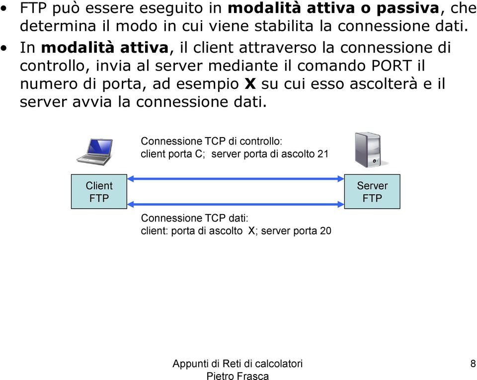 di porta, ad esempio X su cui esso ascolterà e il server avvia la connessione dati.