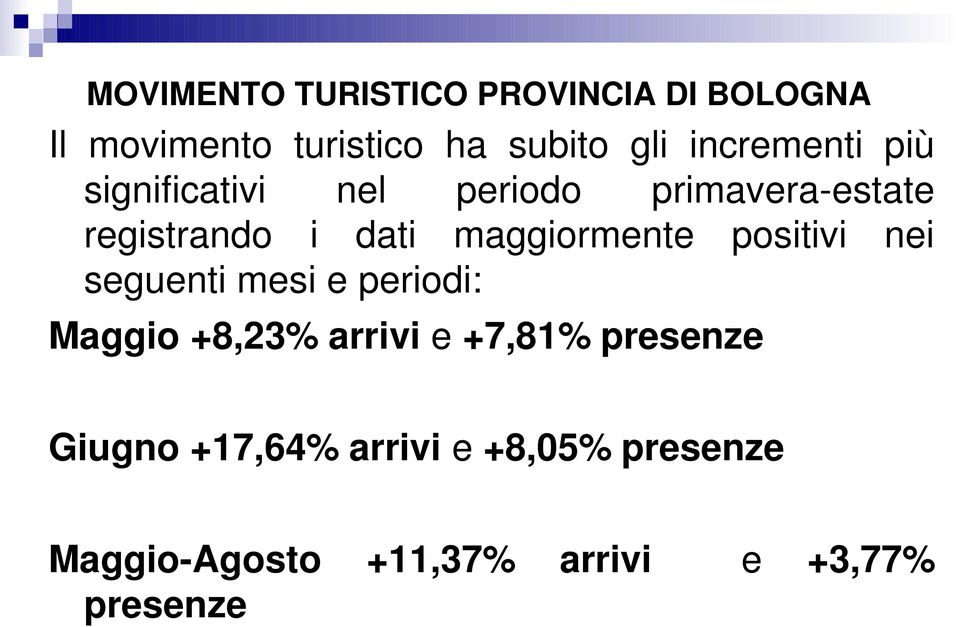 maggiormente positivi nei seguenti mesi e periodi: Maggio +8,23% arrivi e +7,81%