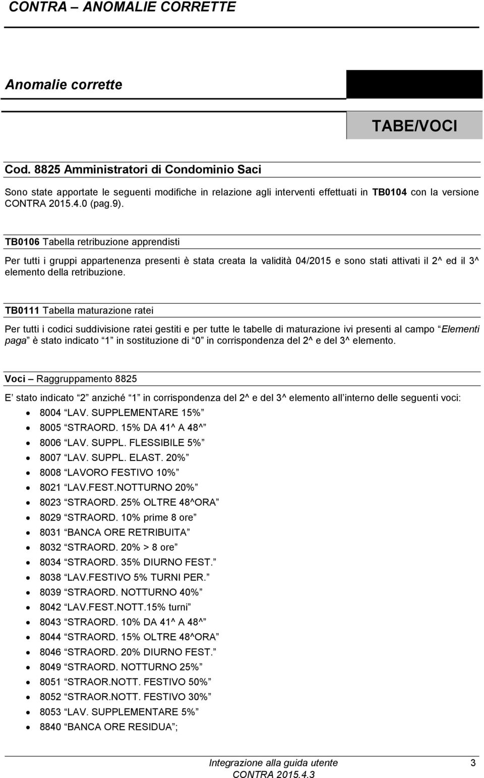 TB0106 Tabella retribuzione apprendisti Per tutti i gruppi appartenenza presenti è stata creata la validità 04/2015 e sono stati attivati il 2^ ed il 3^ elemento della retribuzione.