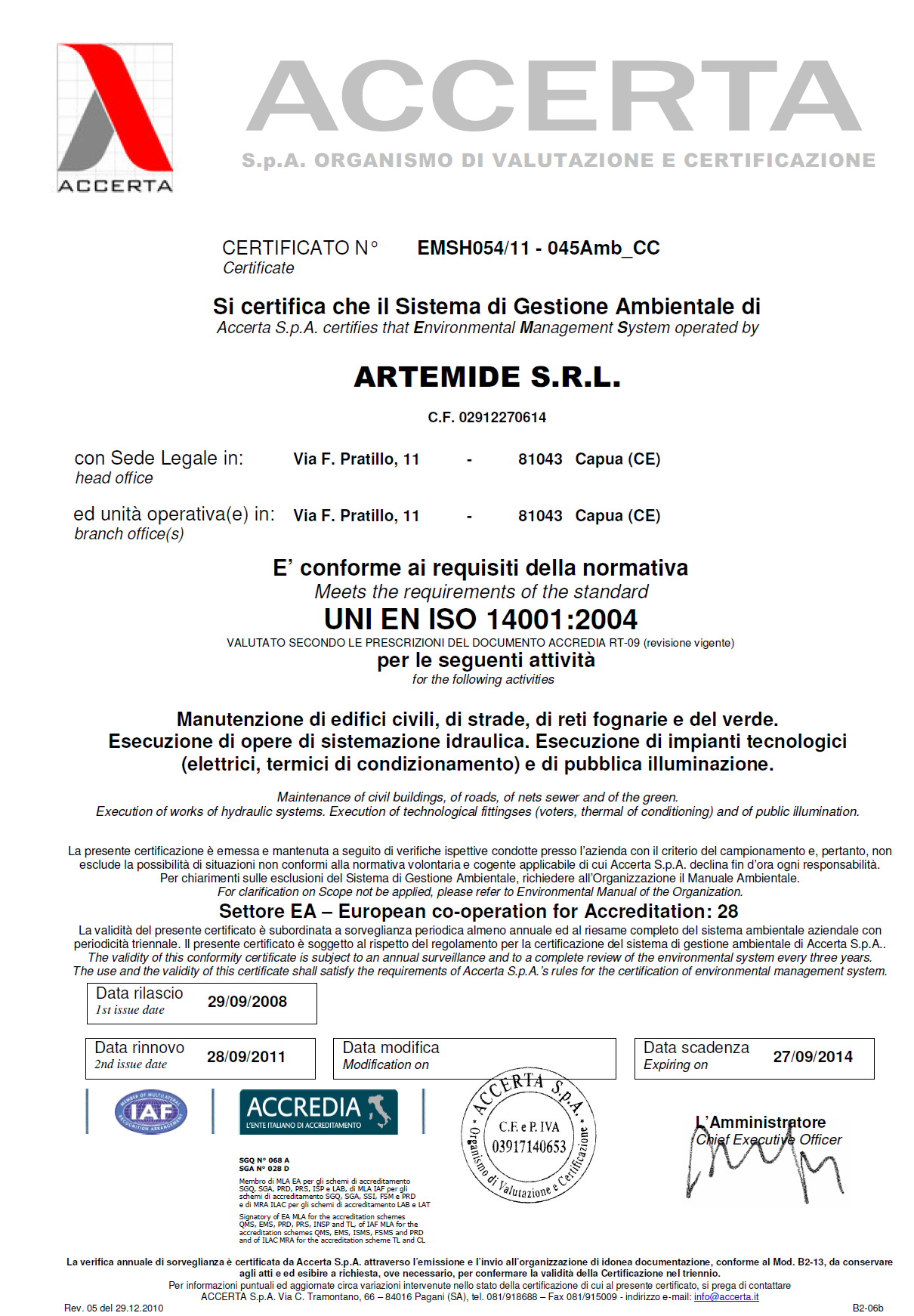 Certificazione di Sistema Qualità Aziendale UNI EN ISO