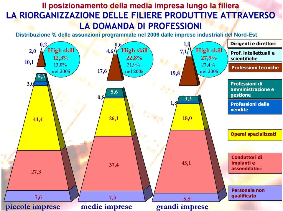 19,8 1,8 1,0 7,1 3,3 18,0 High skill 27,9% 27,4% nel 2005 Dirigenti e direttori Prof.