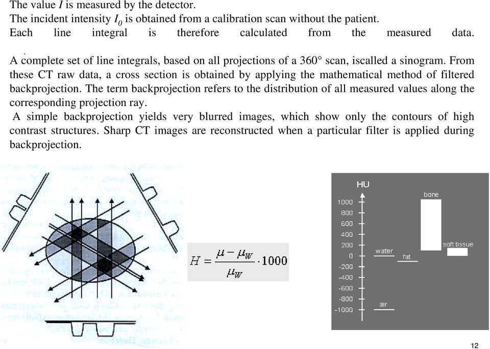 From these CT raw data, a cross section is obtained by applying the mathematical method of filtered backprojection.