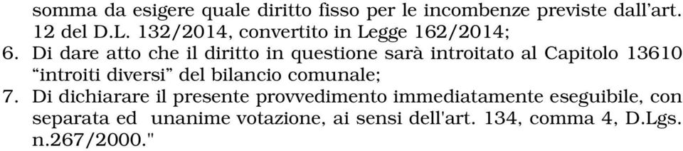 Di dare atto che il diritto in questione sarà introitato al Capitolo 13610 introiti diversi del