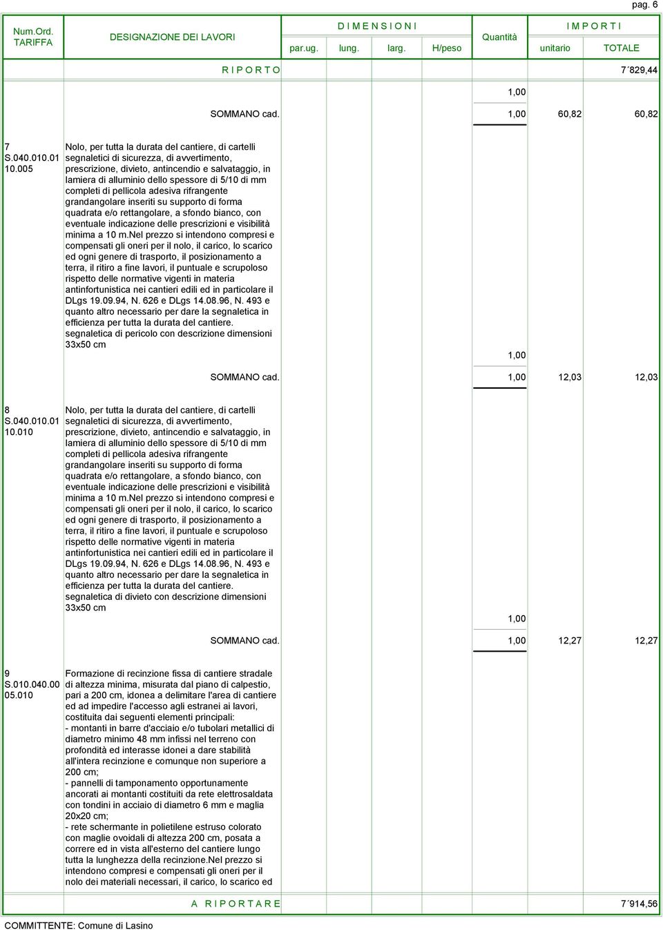 quadrata e/o rettangolare, a sfondo bianco, con eventuale indicazione delle prescrizioni e visibilità minima a 10 m.