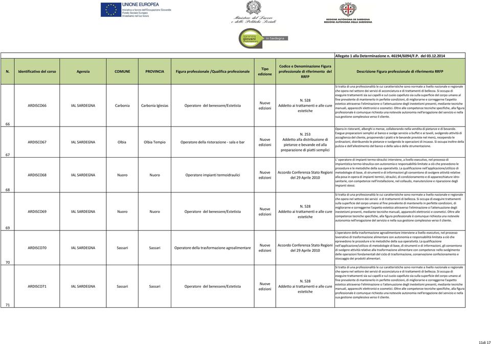 253 Addetto alla distribuzione di pietanze e bevande ed alla preparazione di piatti semplici Addetto ai trattamenti e alle cure estetiche Opera in ristoranti, alberghi o mense, collaborando nella