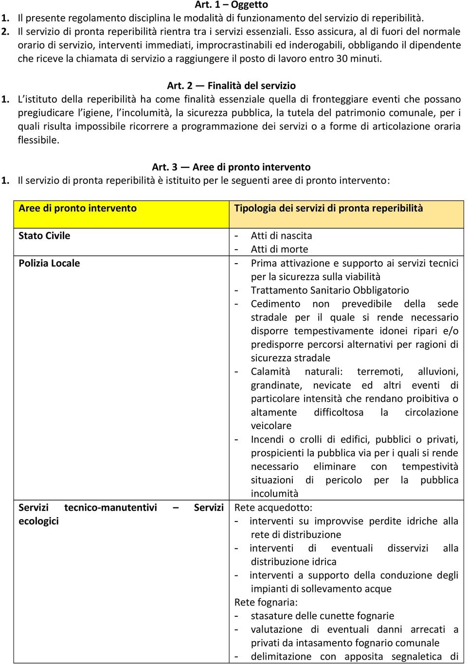 di lavoro entro 30 minuti. Art. 2 Finalità del servizio 1.