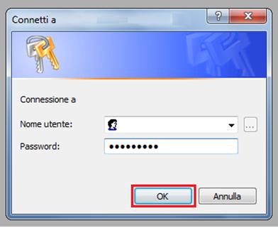 3.4.4 Completato il secondo check, si aprirà una finestra in cui verrà richiesto di inserire la password dell utenza; inserire i dati, quindi premere OK : outlook.federvolley.