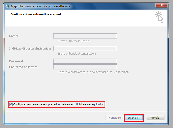 3 Configurazione Outlook 2007 Consigliamo di procedere con la creazione di un nuovo profilo se già esistente 3.1 