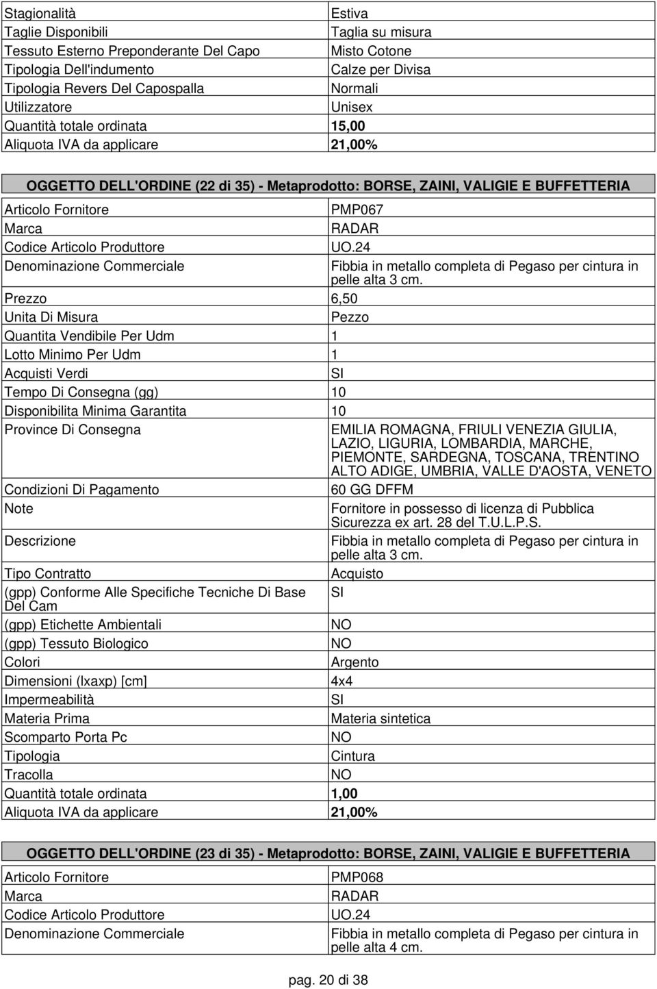 Prezzo 6,50 Quantita Vendibile Per Udm 1 Tempo Di Consegna (gg) 10 EMILIA ROMAGNA, FRIULI VENEZIA GIULIA, LAZIO, LIGURIA, LOMBARDIA, MARCHE, PIEMONTE, SARDEGNA, TOSCANA, TRENTI ALTO ADIGE, UMBRIA,