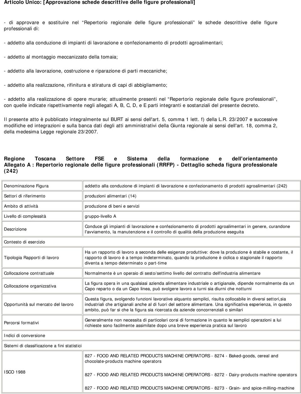 costruzione e riparazione di parti meccaniche; - addetto alla realizzazione, rifinitura e stiratura di capi di abbigliamento; - addetto alla realizzazione di opere murarie; attualmente presenti nel