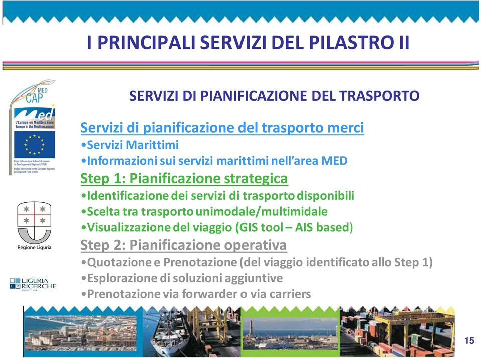 disponibili Scelta tra trasporto unimodale/multimidale Visualizzazione del viaggio(gis tool AIS based) Step 2: Pianificazione operativa