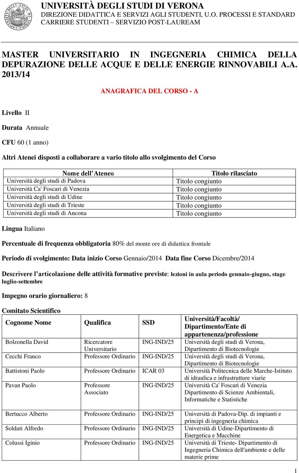 studi di Trieste Università degli studi di Ancona Titolo rilasciato Titolo congiunto Titolo congiunto Titolo congiunto Titolo congiunto Titolo congiunto Lingua Italiano Percentuale di frequenza