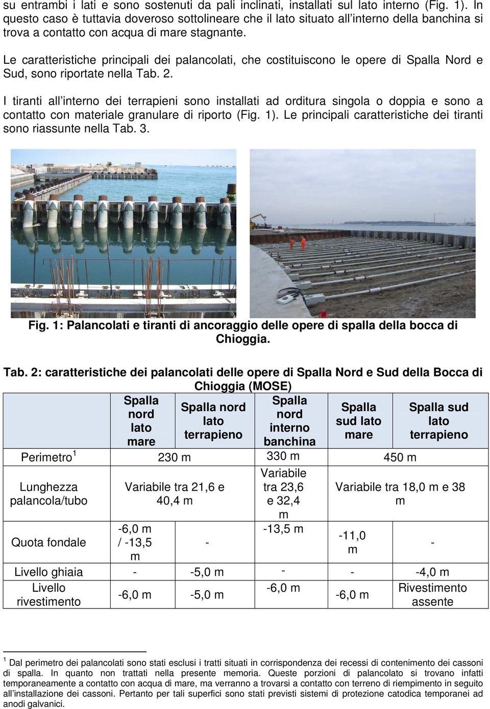 Le caratteristiche principali dei palancolati, che costituiscono le opere di Spalla Nord e Sud, sono riportate nella Tab. 2.