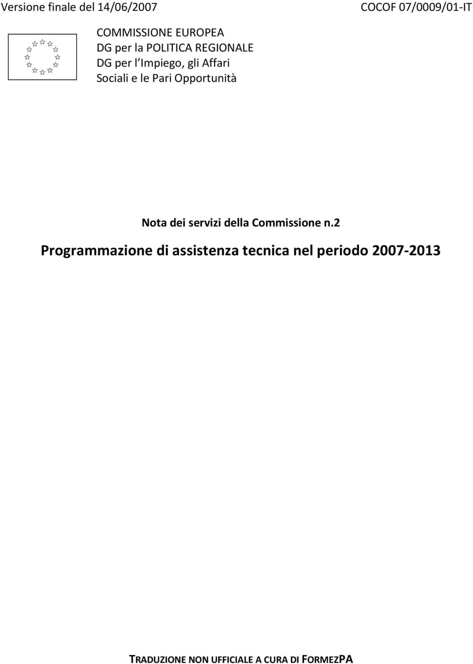 Opportunità Nota dei servizi della Commissione n.