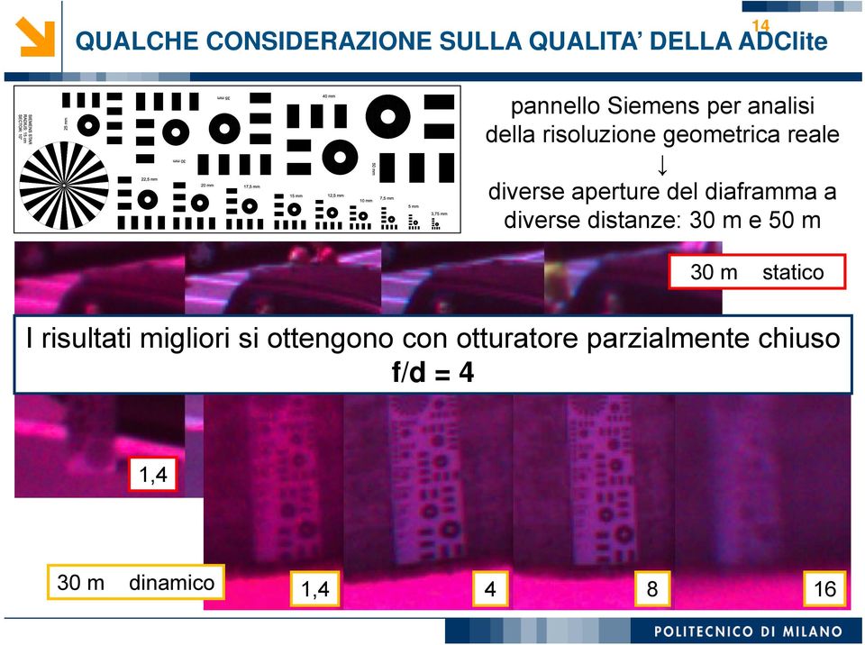 diverse distanze: 30 m e 50 m 30 m statico I risultati migliori si ottengono