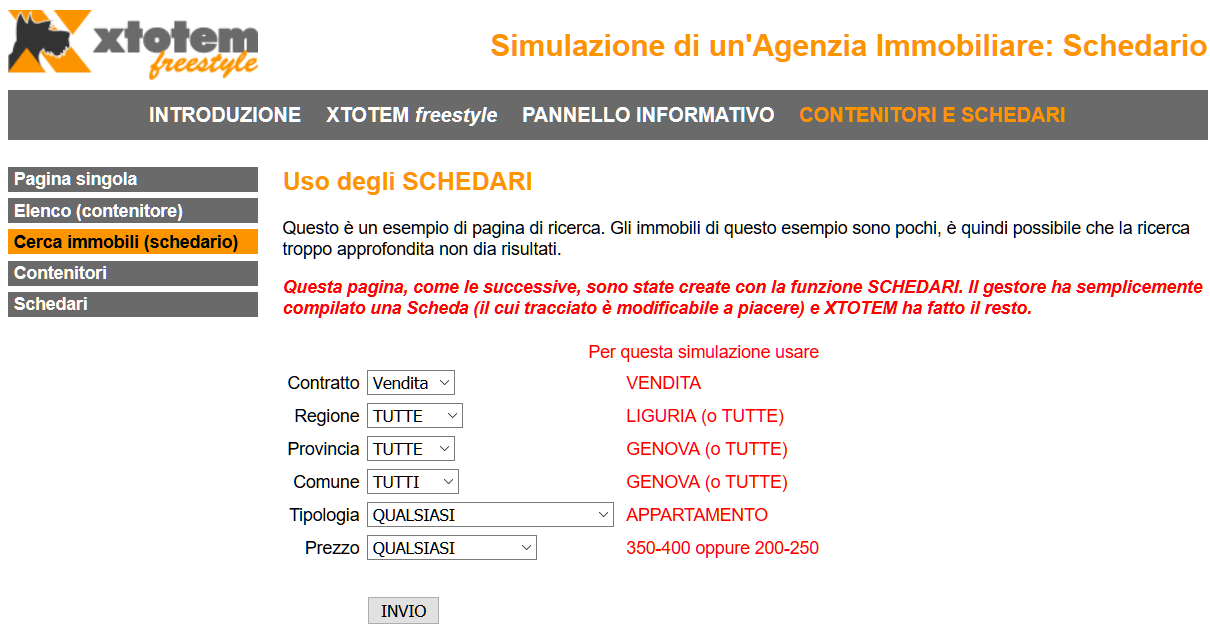 Pagina del Motore di ricerca sul