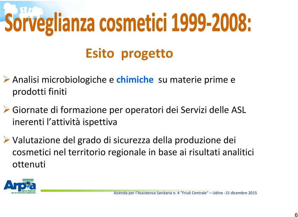 grado di sicurezza della produzione dei cosmetici nel territorio regionale in base ai risultati