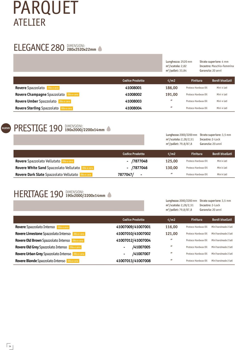 cera 41008003 Proteco Hardwax Oil Mini 4 lati Rovere Sterling Spazzolato Olio e cera 41008004 Proteco Hardwax Oil Mini 4 lati NUOVO PRESTIGE 190 190x2000/2200x14mm Lunghezza: 2000/2200 mm m 2