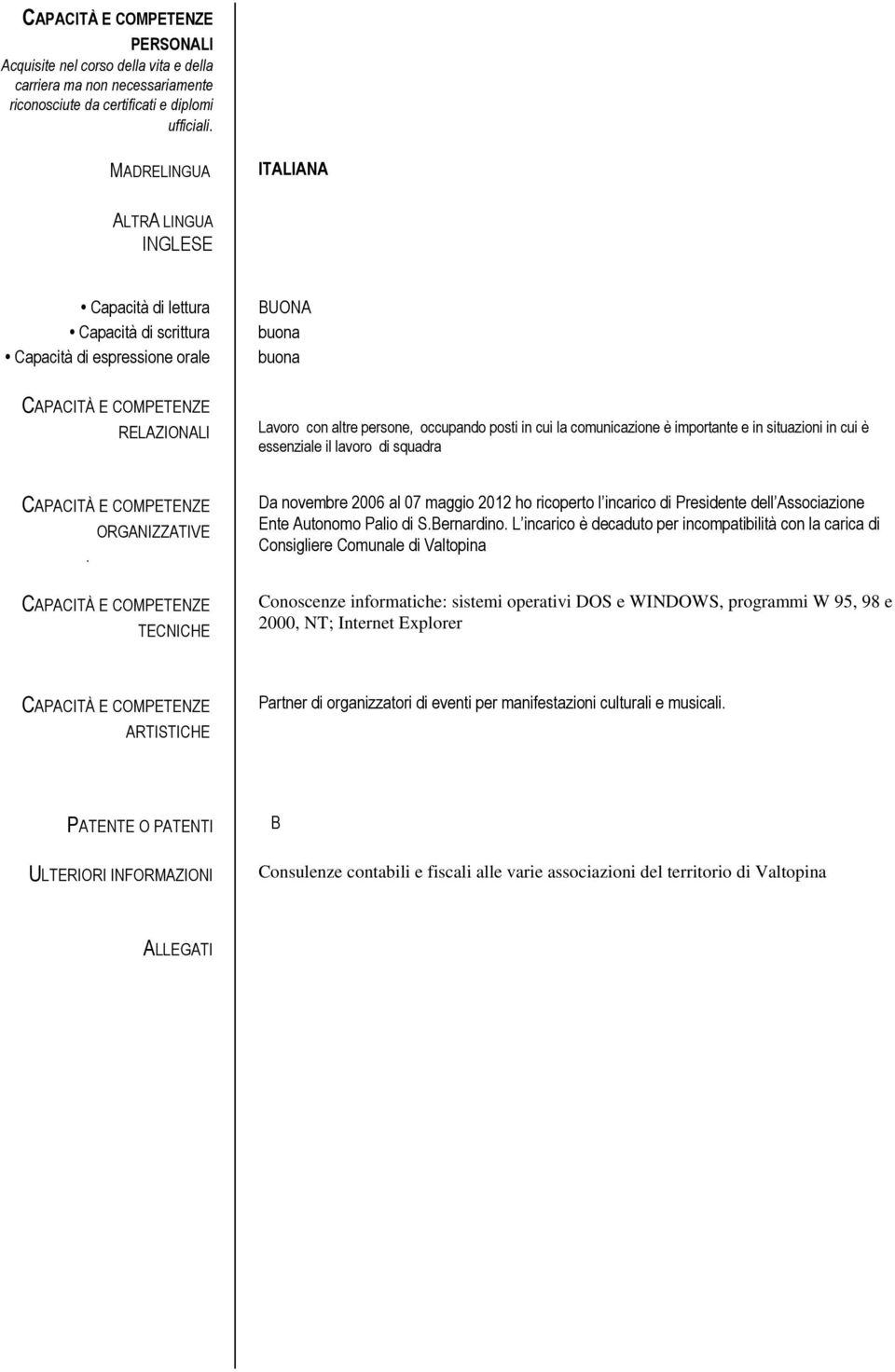 occupando posti in cui la comunicazione è importante e in situazioni in cui è essenziale il di squadra CAPACITÀ E COMPETENZE ORGANIZZATIVE.