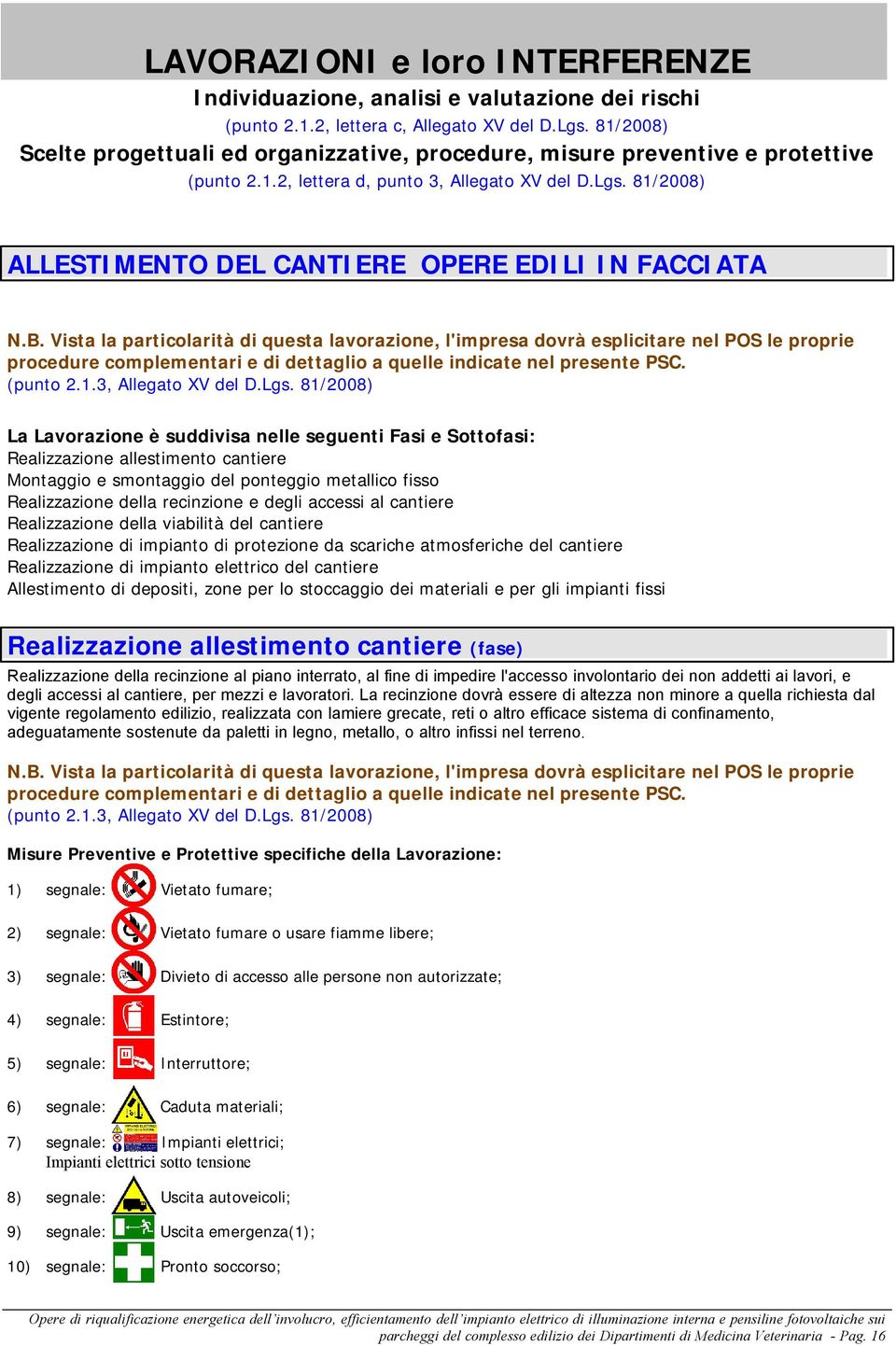 81/2008) ALLESTIMENTO DEL CANTIERE OPERE EDILI IN FACCIATA N.B.