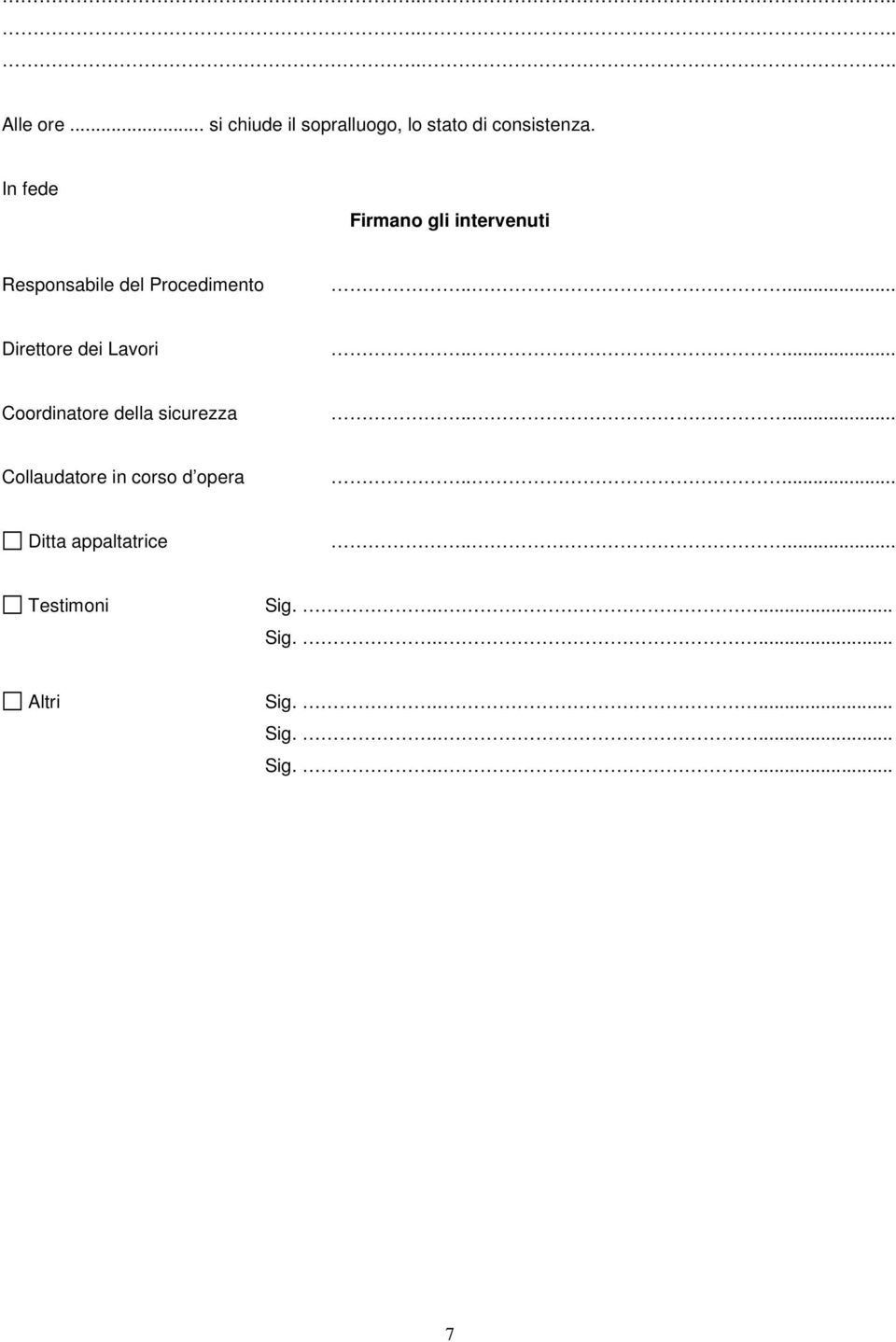 Procedimento Direttore dei Lavori Coordinatore della