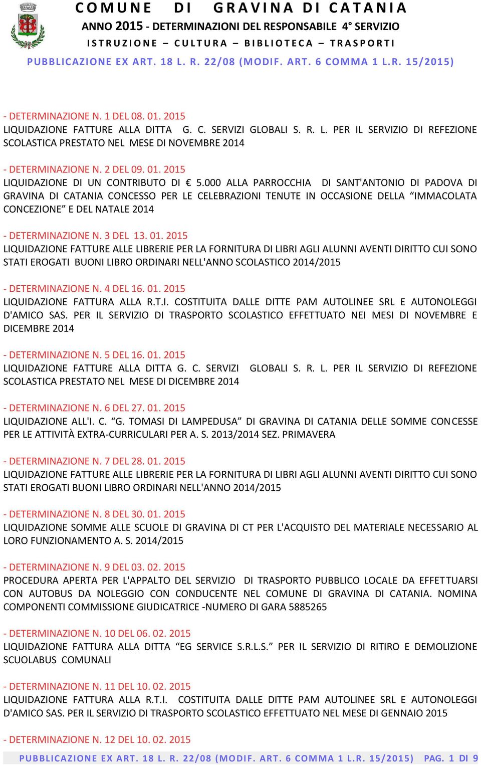 000 ALLA PARROCCHIA DI SANT'ANTONIO DI PADOVA DI GRAVINA DI CATANIA CONCESSO PER LE CELEBRAZIONI TENUTE IN OCCASIONE DELLA IMMACOLATA CONCEZIONE E DEL NATALE 2014 - DETERMINAZIONE N. 3 DEL 13. 01.