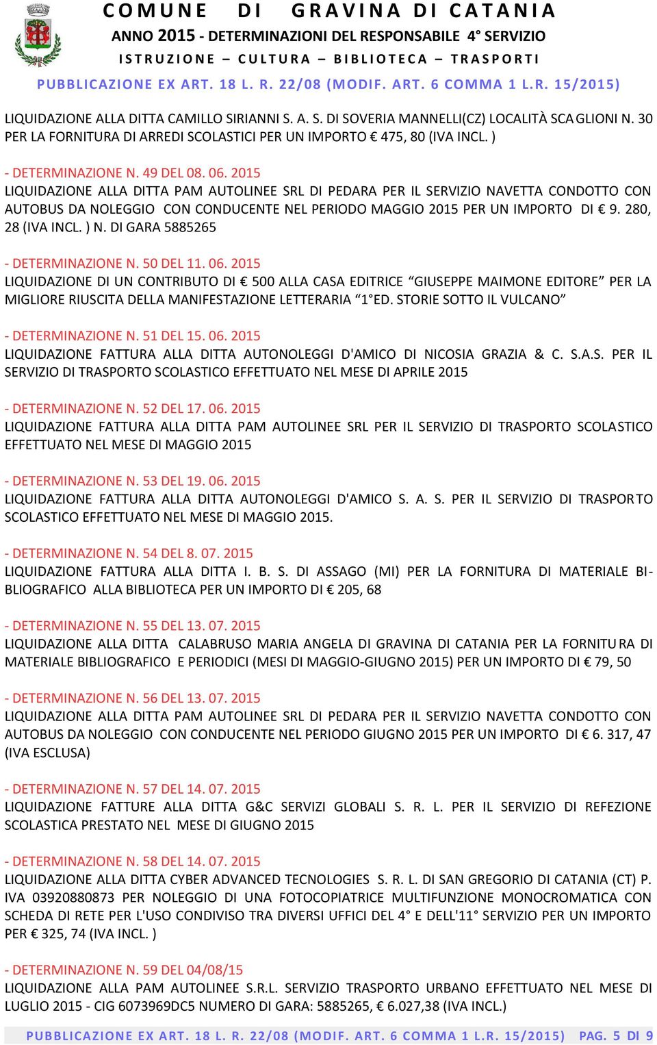 280, 28 (IVA INCL. ) N. DI GARA 5885265 - DETERMINAZIONE N. 50 DEL 11. 06.