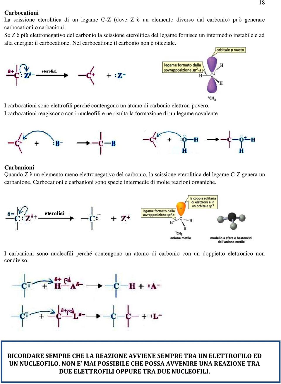 18 I carbocationi sono elettrofili perché contengono un atomo di carbonio elettron-povero.