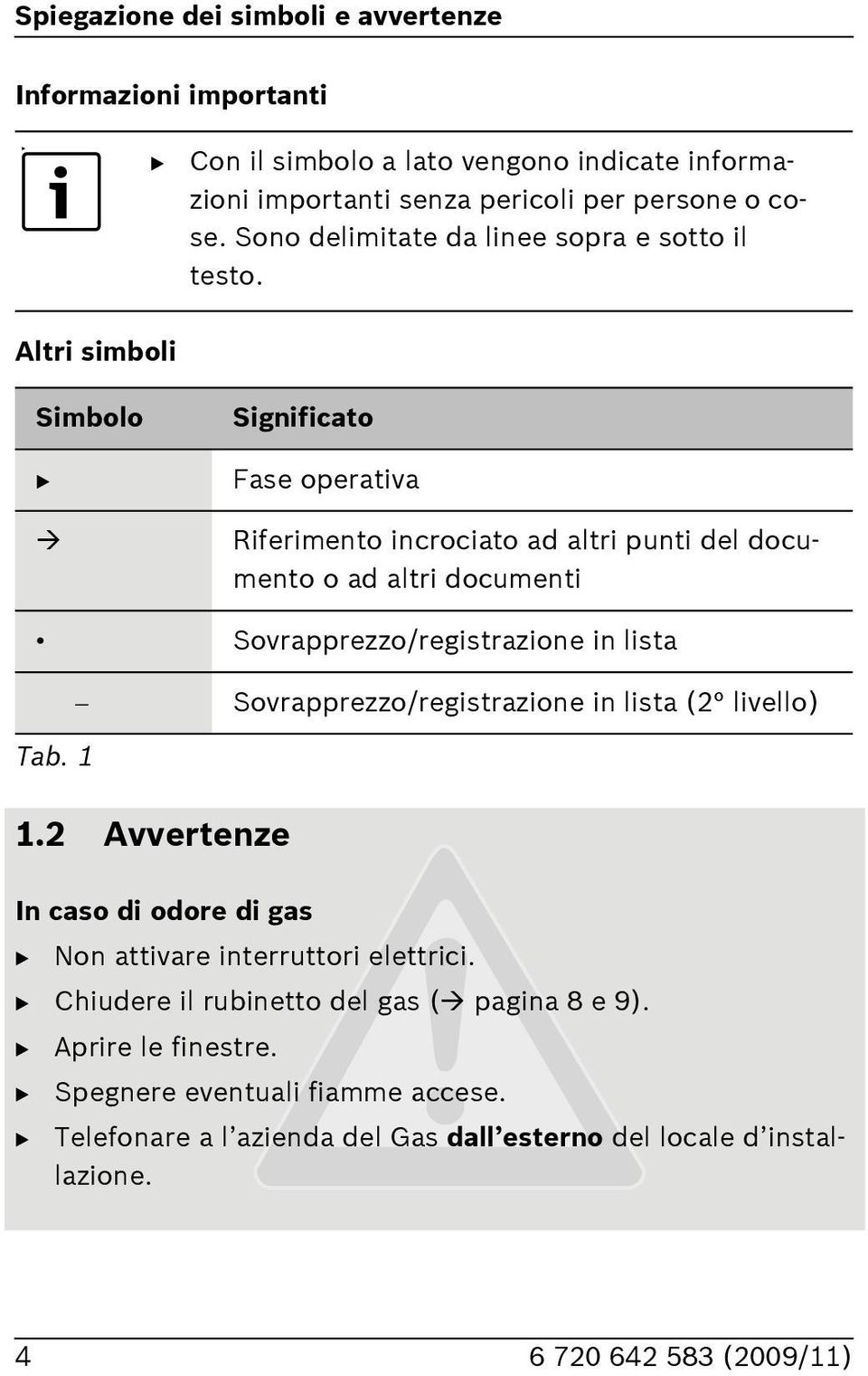 Altri simboli Simbolo Significato Fase operativa Riferimento incrociato ad altri punti del documento o ad altri documenti Sovrapprezzo/registrazione in lista Tab.