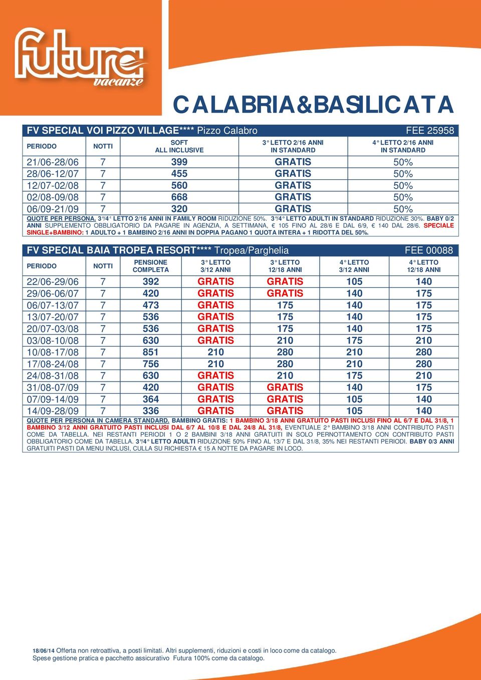 BABY 0/2 ANNI SUPPLEMENTO OBBLIGATORIO DA PAGARE IN AGENZIA, A SETTIMANA, 105 FINO AL 28/6 E DAL 6/9, 140 DAL 28/6.