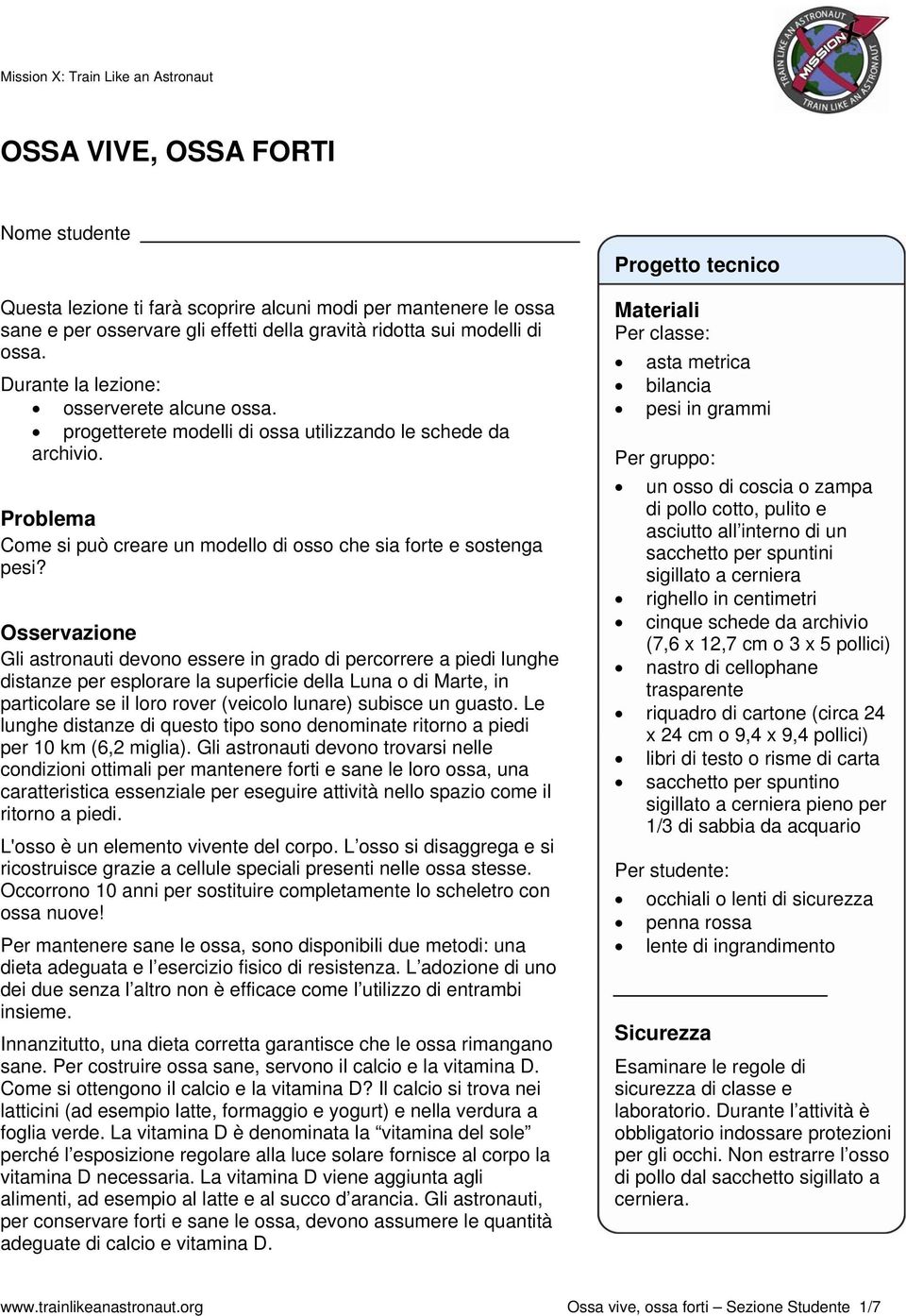 Problema Come si può creare un modello di osso che sia forte e sostenga pesi?