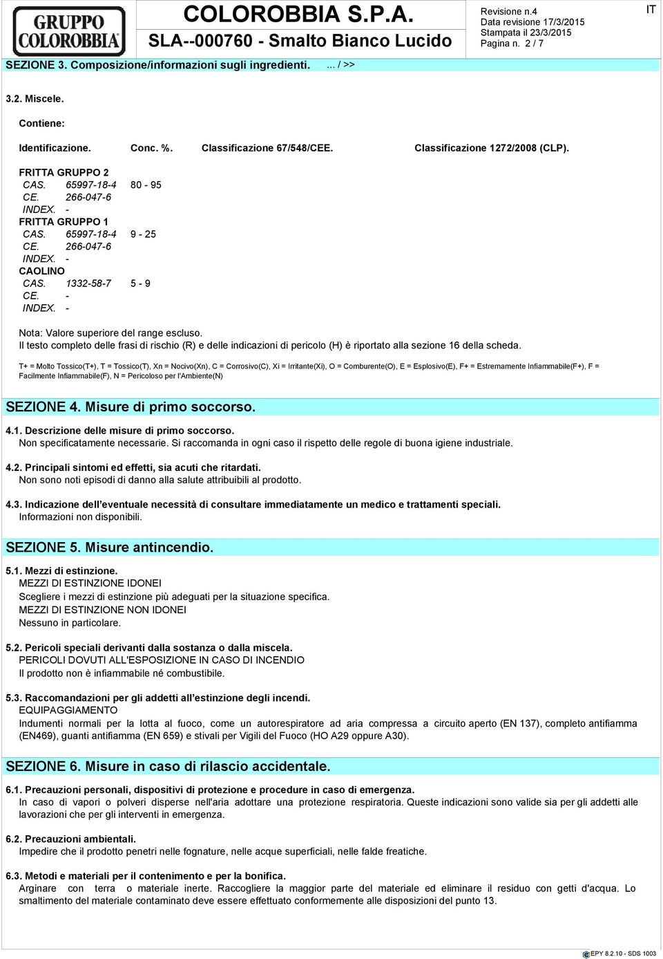 Il testo completo delle frasi di rischio (R) e delle indicazioni di pericolo (H) è riportato alla sezione 16 della scheda.