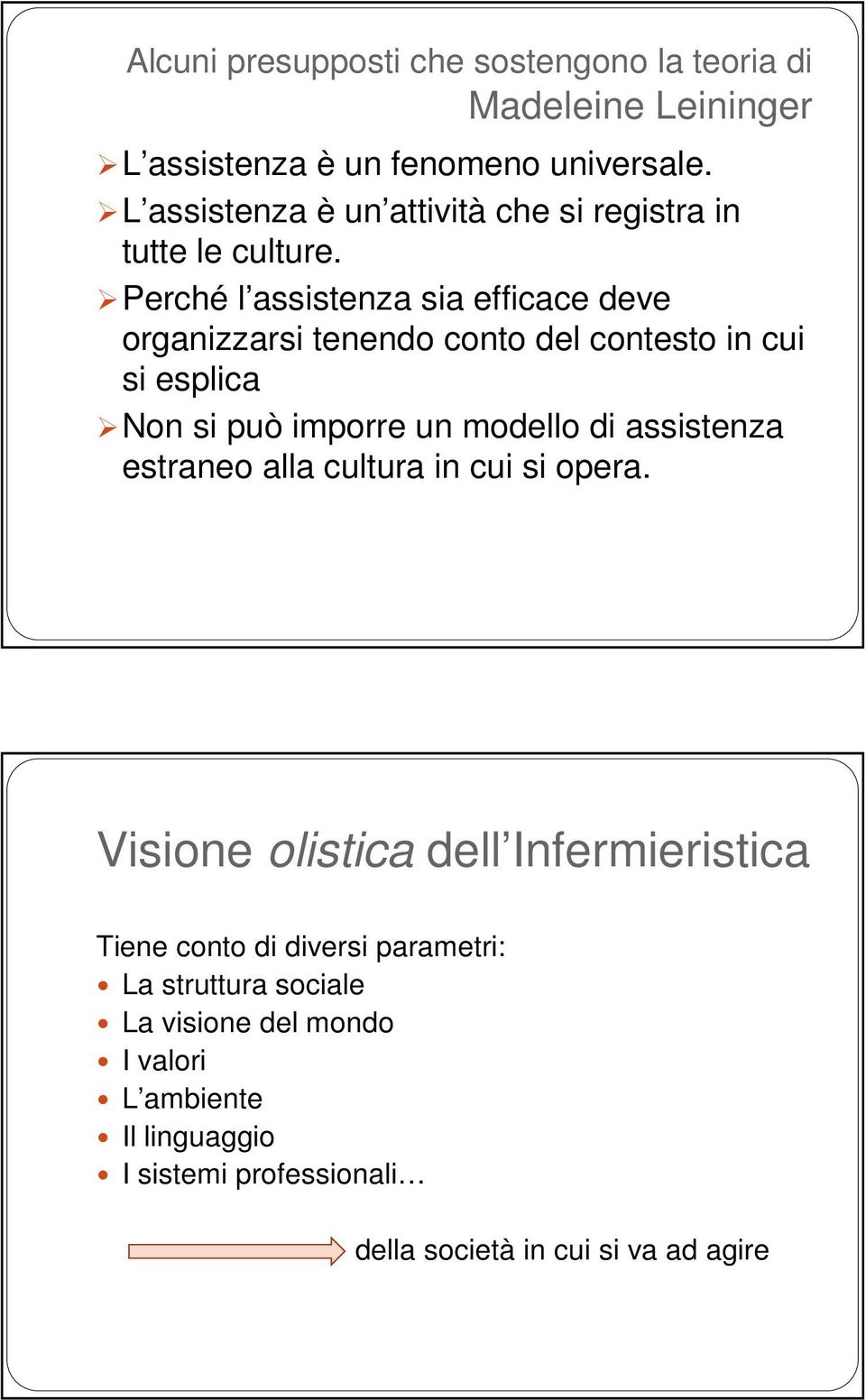 Perché l assistenza sia efficace deve organizzarsi tenendo conto del contesto in cui si esplica Non si può imporre un modello di