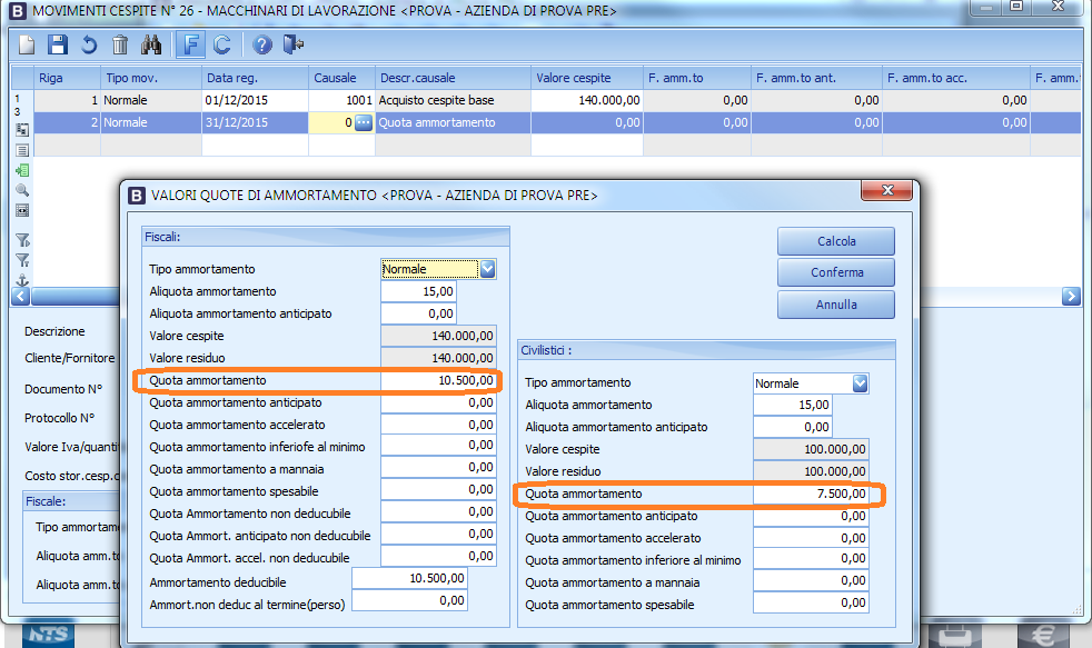 2.2. Il calcolo degli ammortamenti L ammortamento darà origine a due valori diversi relativamente alle quote civilistica e fiscale.