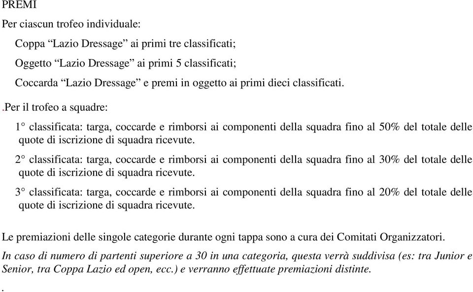 2 classificata: targa, coccarde e rimborsi ai componenti della squadra fino al 30% del totale delle quote di iscrizione di squadra ricevute.