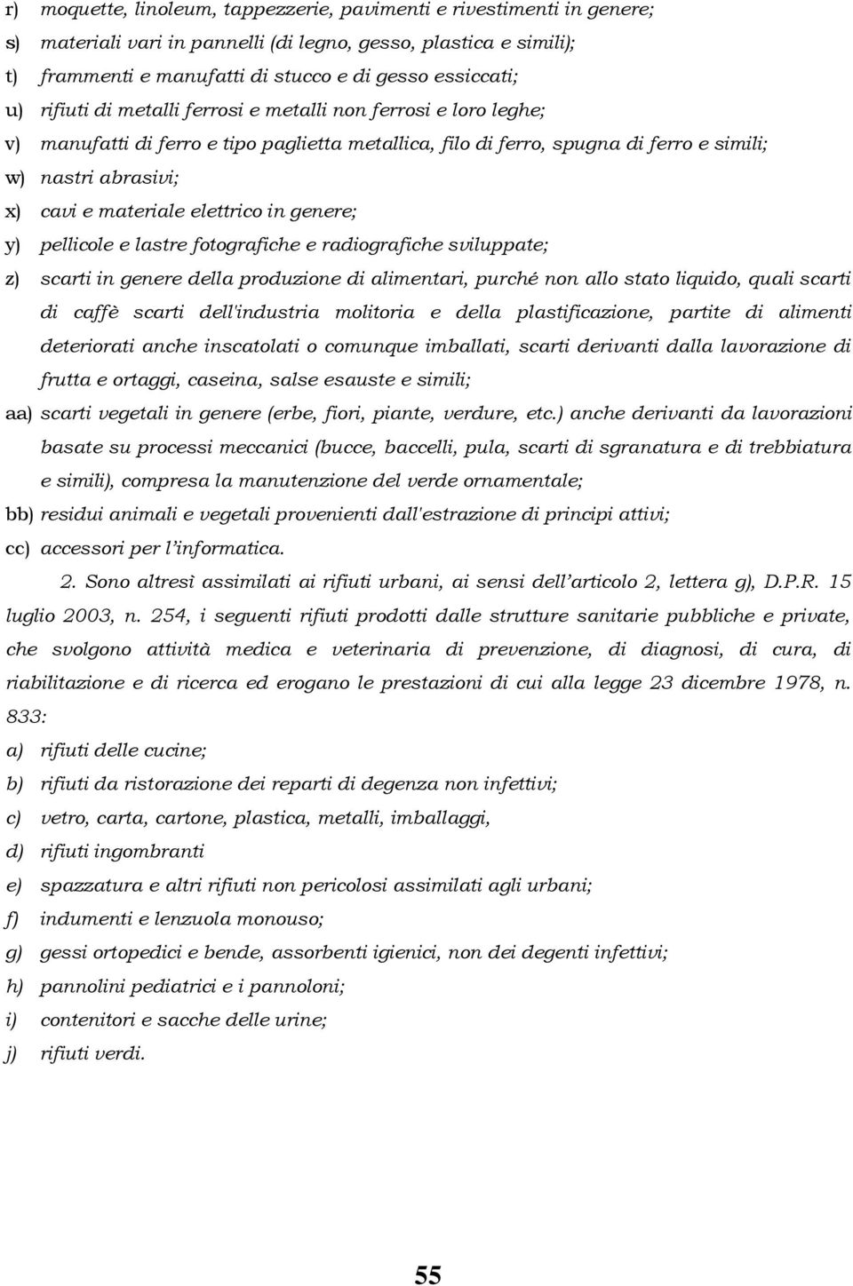 elettrico in genere; y) pellicole e lastre fotografiche e radiografiche sviluppate; z) scarti in genere della produzione di alimentari, purché non allo stato liquido, quali scarti di caffè scarti