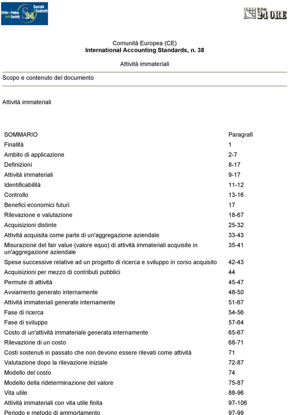 futuri 17 Rilvazion valutazion 18-67 Acquisizioni distint 25-32 Attività acquisita com part di un'aggrgazion azindal 33-43 Misurazion dl fair valu (valor quo) di attività immatriali acquisit in