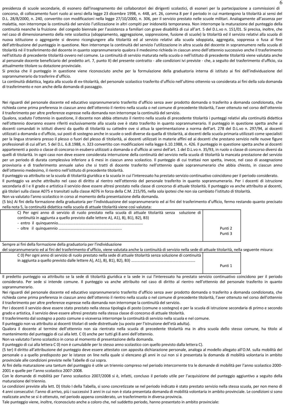 306, per il servizio prestato nelle scuole militari. Analogamente all assenza per malattia, non interrompe la continuità del servizio l utilizzazione in altri compiti per inidoneità temporanea.