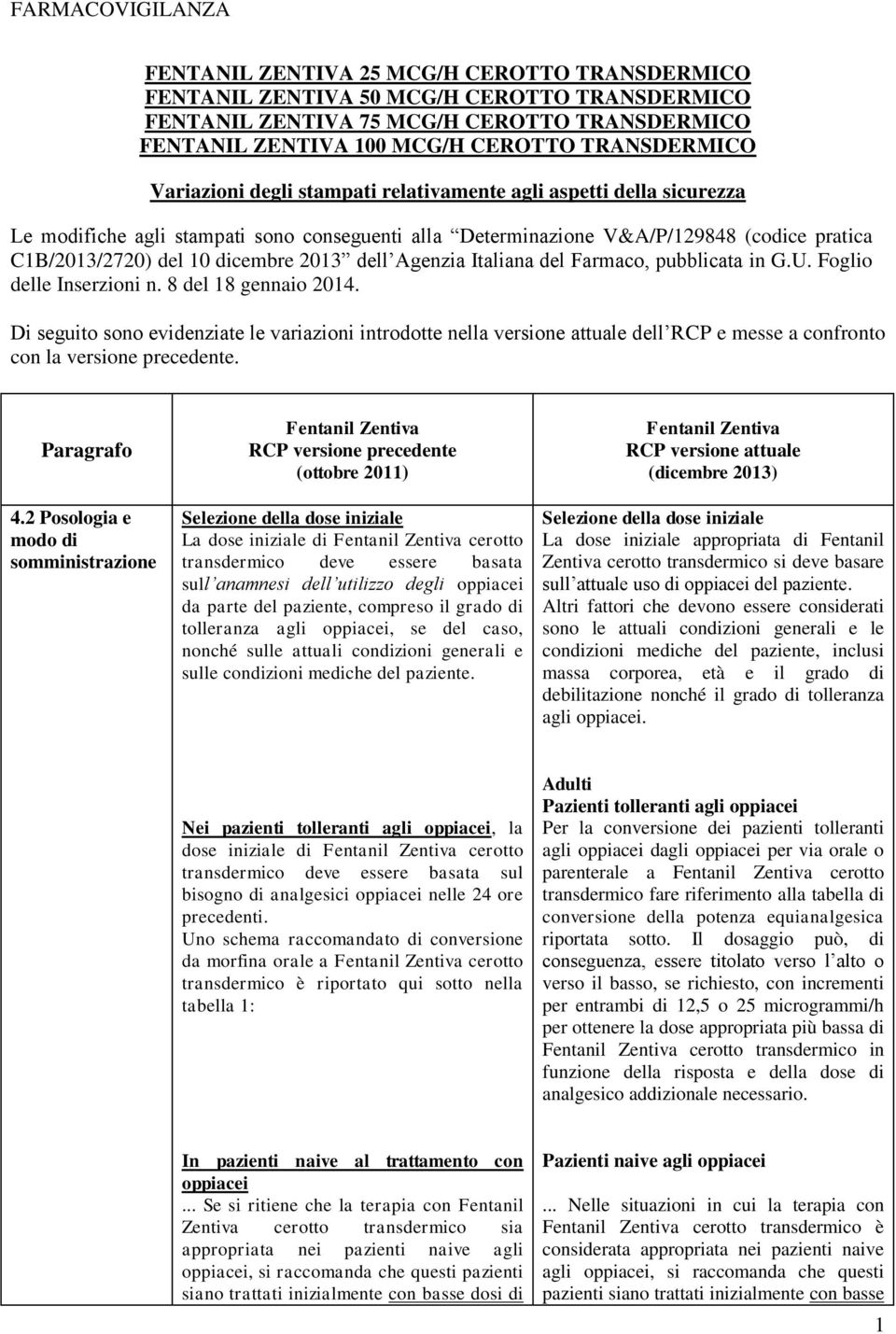 dicembre 2013 dell Agenzia Italiana del Farmaco, pubblicata in G.U. Foglio delle Inserzioni n. 8 del 18 gennaio 2014.