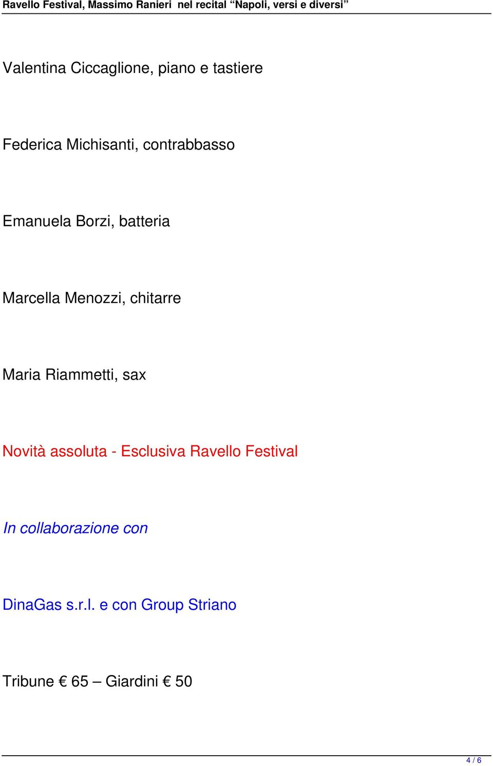 Maria Riammetti, sax Novità assoluta - Esclusiva Ravello Festival In