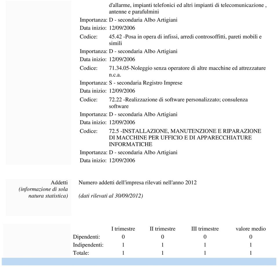 22 -Realizzazione di software personalizzato; consulenza software Codice: 72.