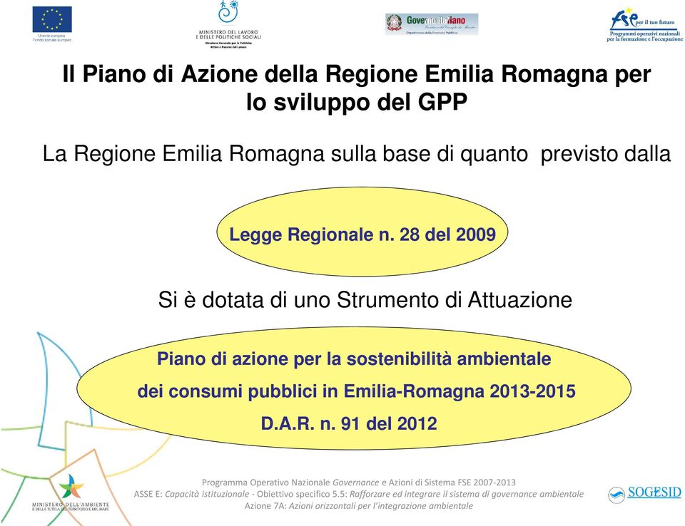 28 del 2009 Si è dotata di uno Strumento di Attuazione Piano di azione per la