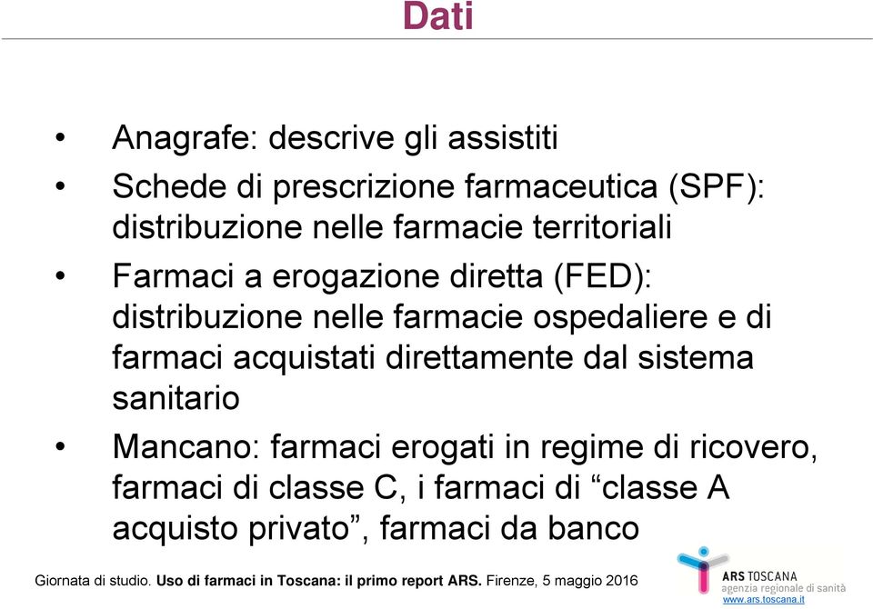 ospedaliere e di farmaci acquistati direttamente dal sistema sanitario Mancano: farmaci erogati