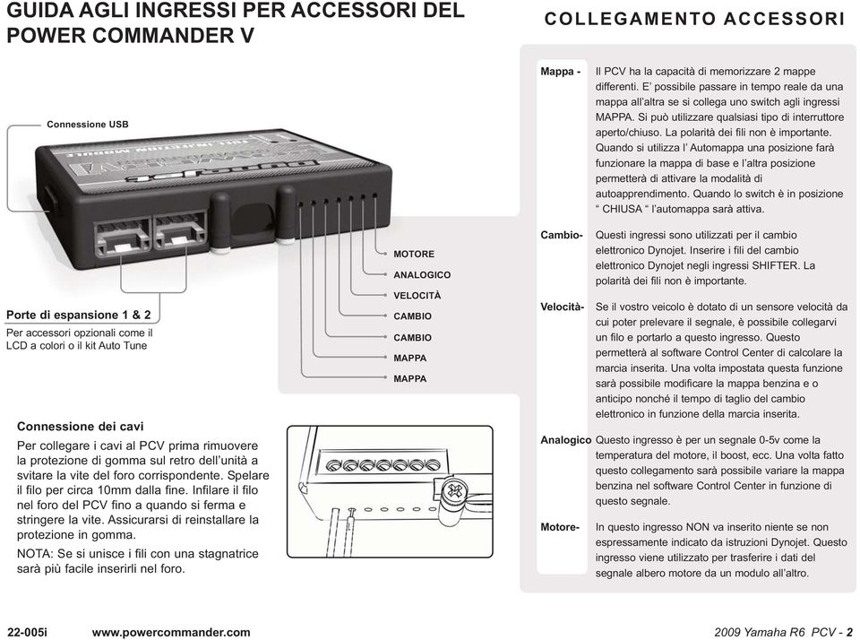 La polarità dei fili non è importante. Quando si utilizza l Automappa una posizione farà funzionare la mappa di base e l altra posizione permetterà di attivare la modalità di autoapprendimento.