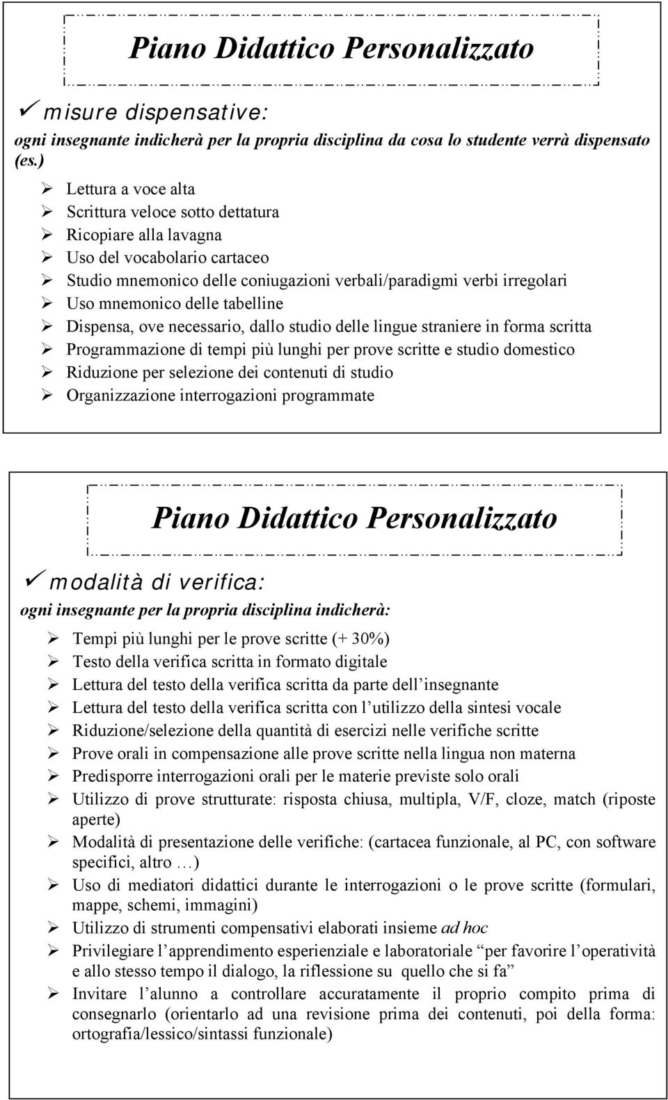 tabelline Dispensa, ove necessario, dallo studio delle lingue straniere in forma scritta Programmazione di tempi più lunghi per prove scritte e studio domestico Riduzione per selezione dei contenuti