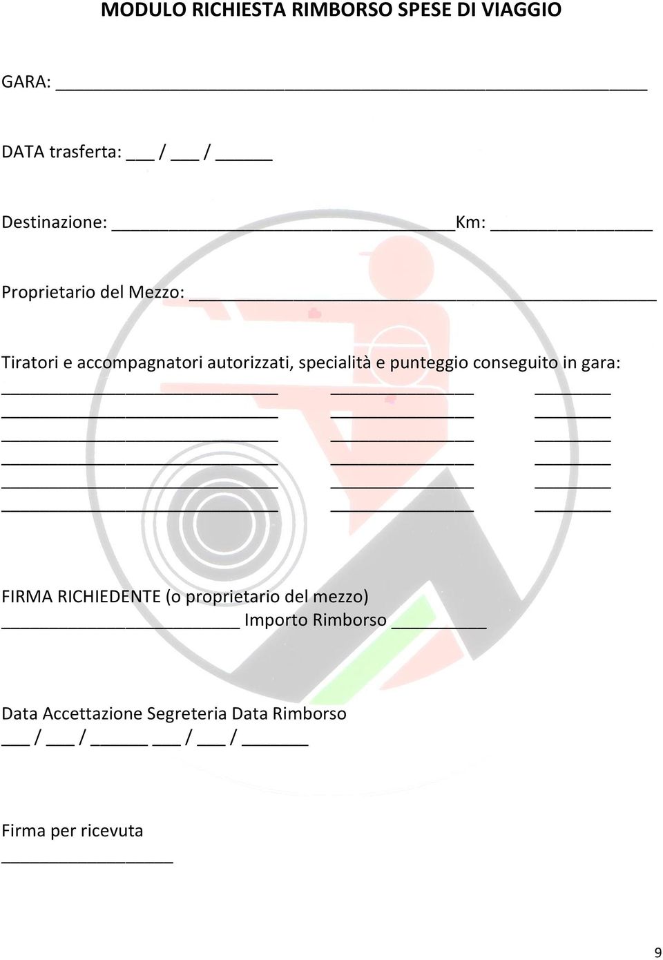 specialità e punteggio conseguito in gara: FIRMA RICHIEDENTE (o proprietario del