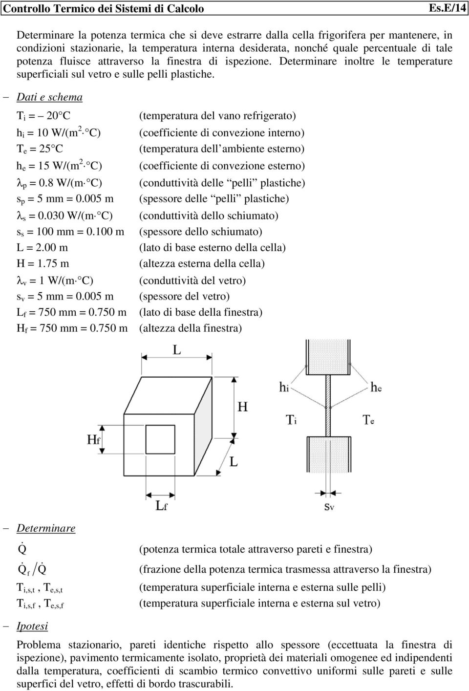 8 W/(m C) (coduttvtà dll ll latc) 5 mm 0.005 m (or dll ll latc) 0.030 W/(m C) (coduttvtà dllo cumato) 00 mm 0.00 m (or dllo cumato) L.00 m (lato d ba tro dlla clla) H.